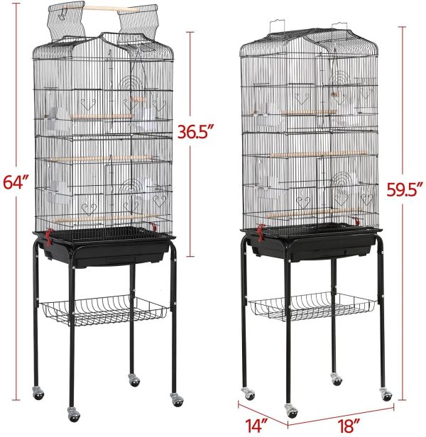 Yaheetech Play Open Top Bird Cage for Cockatiel Quaker Parrot Sun Parakeet Green Cheek Conure Finch Budgie Lovebird Parrotlet Canary Pet Bird Cage with Stand, Black - Image 4