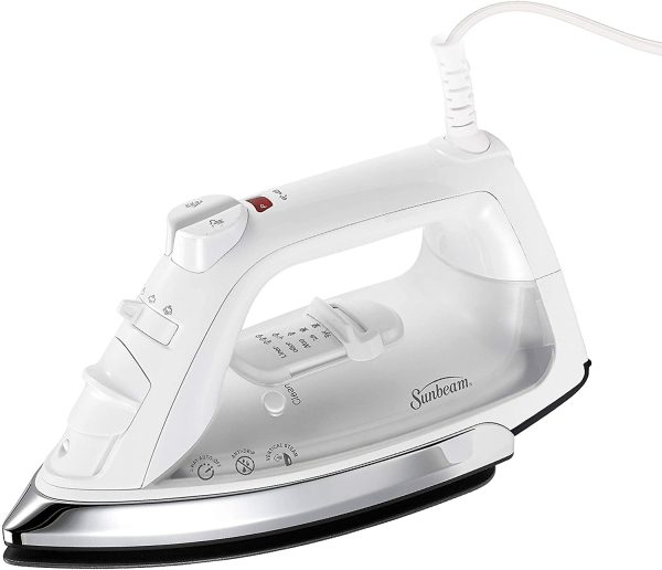 Sunbeam Classic 1200 Watt Mid-Size Anti-Drip Non-Stick Soleplate Iron with Shot of Steam/Vertical Shot Feature and 8' 360-degree Swivel Cord, White/Clear, GCSBCL-317-000 - Image 3