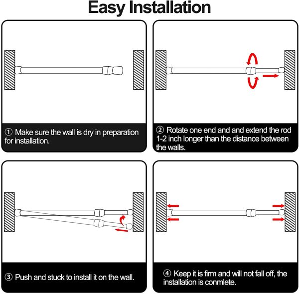 SIQUK 6 Pack Cupboard Bars Adjustable Spring Tension Rods Refrigerator Bar Extendable Rod for DIY Projects (Black, 12" to 20") - Image 3