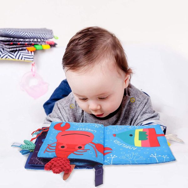 Auidy_6TXD Baby's First Soft Book, Nontoxic Fabric Baby Cloth Books with Rustling Sound for Newborns Infants Toddlers, Sea Style Soft Book - Image 5