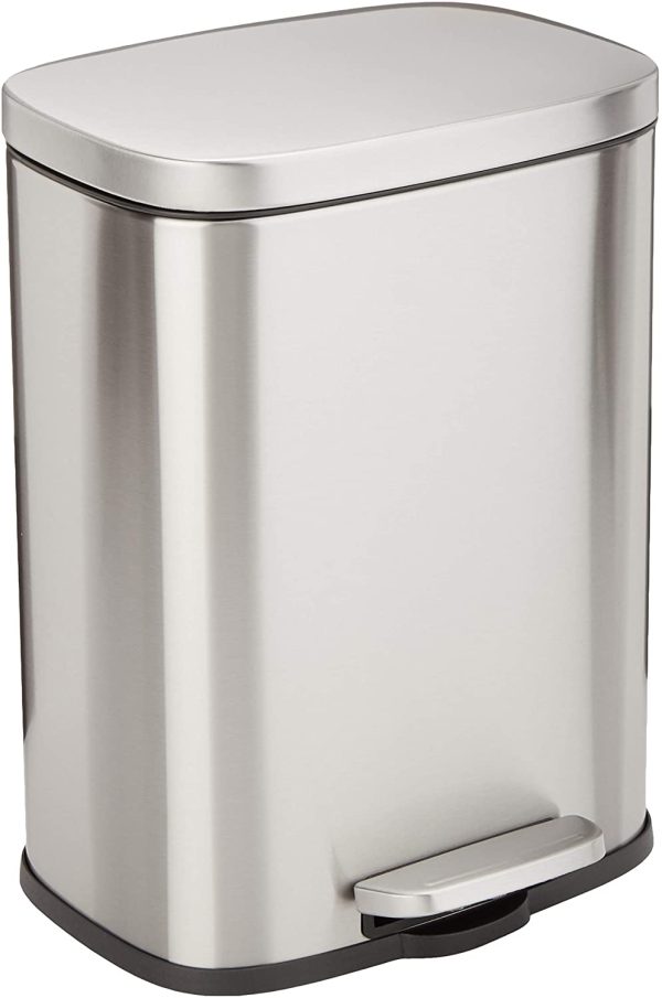 Amazon Basics 12 Liter / 3.1 Gallon Soft-Close, Smude Resistant Trash Can with Foot Pedal - Brushed Stainless Steel, Satin Nickel Finish - Image 5