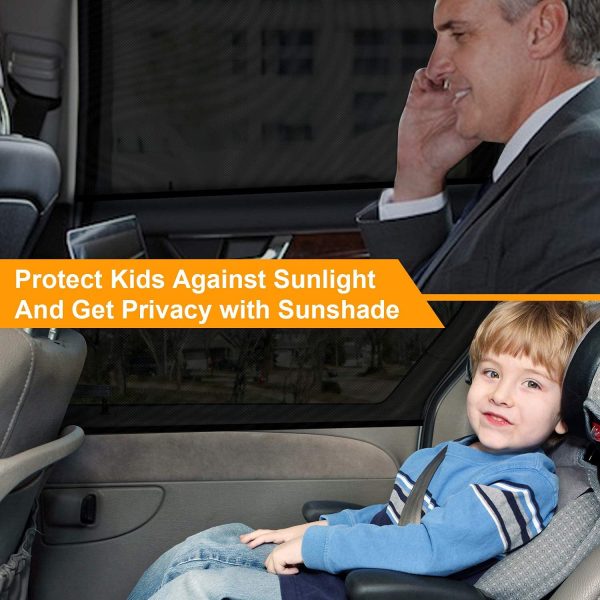 Car Window Shades, Rear Sidewindow Sunshade Blocks Sun, Glare and UV Rays for Baby?C Universal Fit up to 34.6" H x 51.2" L (2 Pack, Black) - Image 3