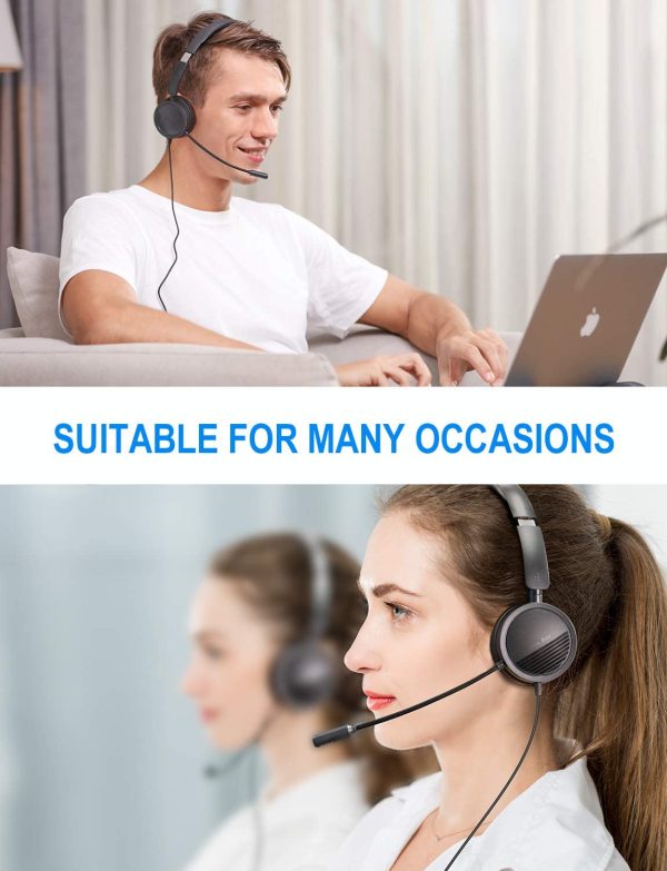 USB Headset  Computer Headset in-Line Call Controls Office Headset with Noise Cancelling Micphone Call Center Headset for Skype, Zoom, Laptop, Phone, PC, Tablet, Home with USB-C Adapter - Image 6