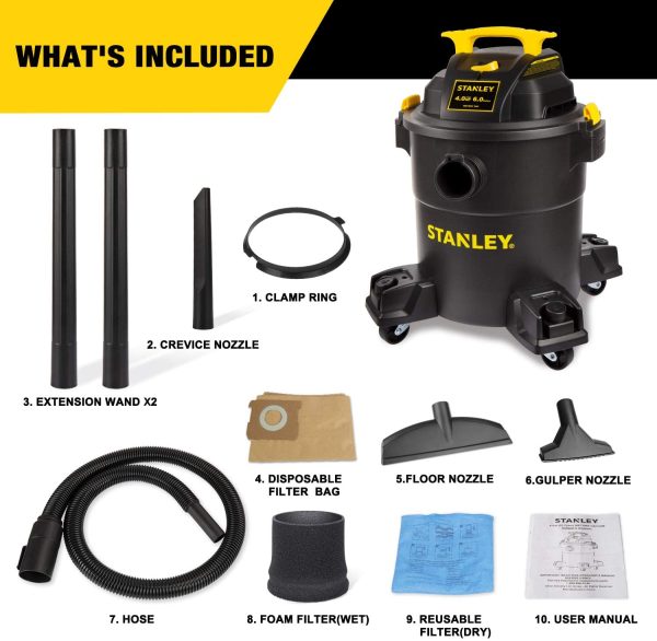 Stanley - SL18116P Wet/Dry Vacuum, 6 Gallon, 4 Horsepower Black - Image 4