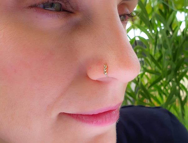 Tiny Beaded Nose Ring Hoop 24 G 7 mm Nose Hoop - 14K Gold Filled Nose Piercings hoop - Image 3