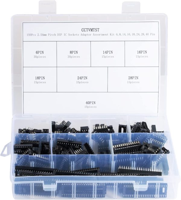 150Pcs 2.54mm Pitch Dual Row DIP IC Sockets Adaptor Assortment Kit 6,8,14,16,18,24,28,40 Pin - Image 3