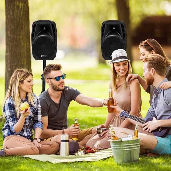 Costzon Portable 1600W 2-Way Powered PA Speaker System, Professional DJ Speakers with Active + Passive Loud Set, 2 Speaker Stands, Microphone, Bluetooth, USB/SD Card Input, FM Radio,Remote (2-Way)