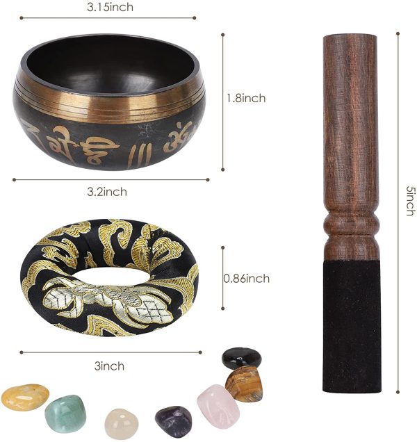 Biggo Tibetan Singing Bowl Set -Meditation Black Sound Bowl With 7 Chakra Stones for Yoga,Chark Healing,Deep Relaxation,Self Regulation and Perfect Gift by Handcrafted - Image 5