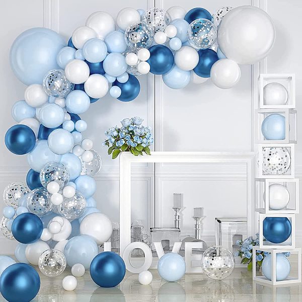 AMOVO Balloon Garland kit pcs Party Balloon Arch kit Blue White Chrome Balloons Party Decoration Baby Show Birthday Wedding Pastel Balloon Decor (PCS- Blue White) - Image 7