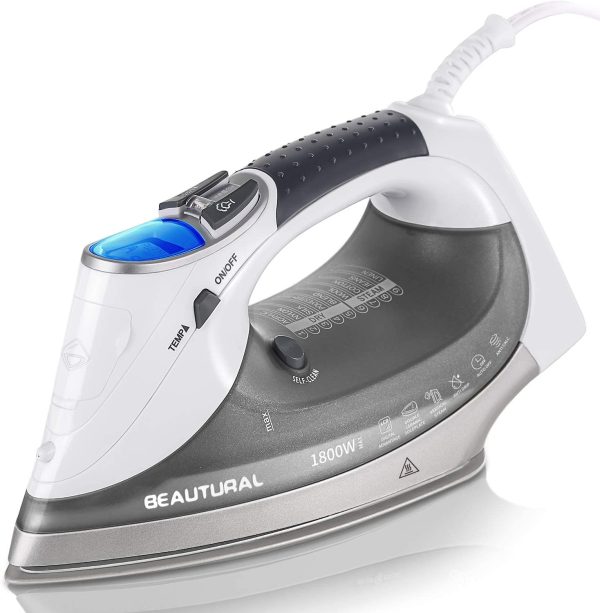 BEAUTURAL 1800-Watt Steam Iron with Digital LCD 9 Presets, Double-Layer Ceramic Coated Soleplate (Grey) - Image 4