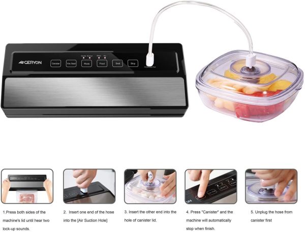 Vacuum Sealer Machine, Automatic Food Sealer Starter Kit|Led Indicator Lights|Easy to Clean|Dry & Moist Food Modes| Compact Design (Black) - Image 6