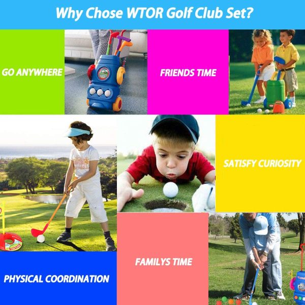 WTOR Toys 19Pcs Golf Toy Kids Golf Cart Toy Sport Toddler Golf Set Kids Golf Club Set with Wheels Clubs Balls Educational Toy for Kids Boys Girls Aged 2 3 4 5 6 Outdoor Play - Image 7