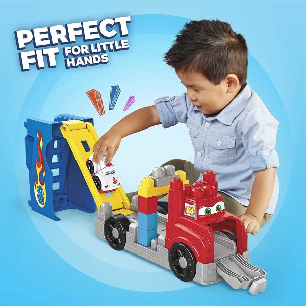 Mega Bloks Build & Race Rig Preschool Racing Themed Building Block Set for Toddlers with Buildable Big Rig Plus Race Car with Real Sounds and Stunt Race Track - Image 2