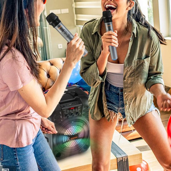 T26 Pro Karaoke Machine with 2 Wireless Microphones, Portable PA System Bluetooth PA Loudspeaker with LED Lights, Audio Recording, FM Radio, Remote Control, Supports TF Card/USB/AUX - Image 4