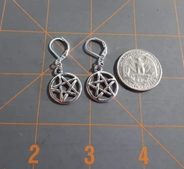 Pentacle Earrings Pentagram Wiccan Pagan - 5 pointed Star Latch Back - Image 3