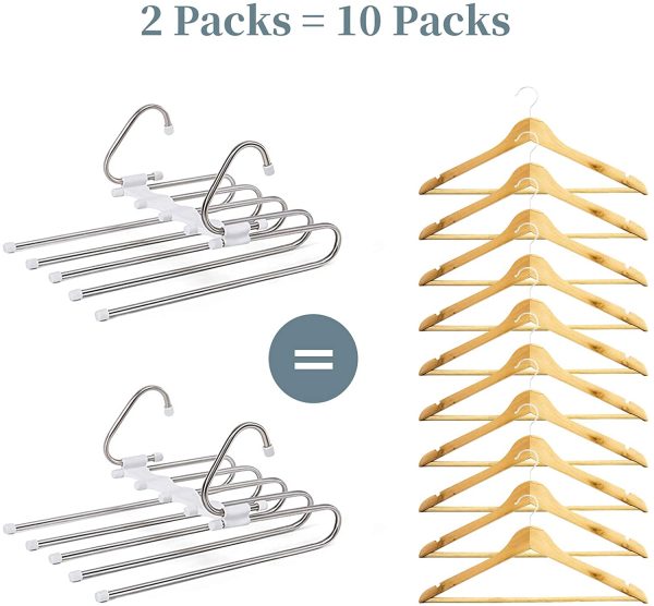 Pants Hanger 5 Layers Foldable Stainless Steel Hangers ,Space Saving Pants Hangers Closet Storage Organizer for Jeans Trousers Pants Skirts Scarf (2 Pack) - Image 7