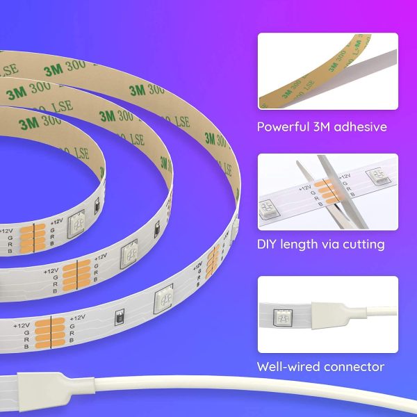 LED Strip Lights, 16.4ft RGB LED Lights with Remote Control, 20 Colors and DIY Mode Color Changing Light Strip, Cuttable and Strong Adhesive, Easy Installation LED Lights Strip for Bedroom, Ceiling, Kitchen - Image 3