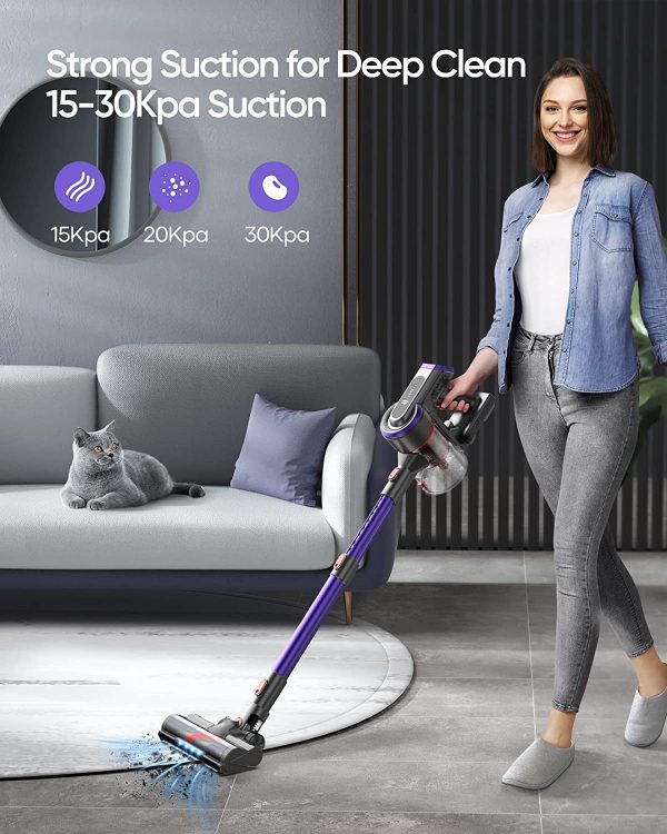 BuTure Cordless Vacuum Cleaner, 400W 30Kpa Powerful Cordless  Vacuum with 55min Detachable Battery, Touch Display and 1.2L Large Dust Cup, Vacuum Cleaners for Hardwood Floor Carpet Stair Car Pet Hair - Image 7