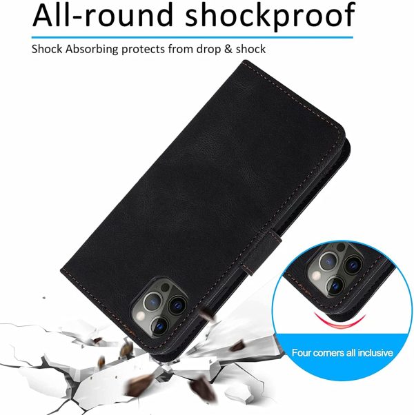 Rivet Splicing Wallet Case for iPhone 11,Retro Full Protection PU Leather Folio Flip Cover with Card Holder Kickstand Shockproof,Black - Image 2