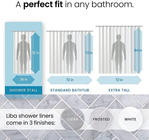 PEVA 8G Bathroom Small Shower Stall Curtain Liner, 36" W x 72" H Narrow Size, Clear, 8G Heavy Duty Waterproof Shower Stall Curtain Liner - Image 6