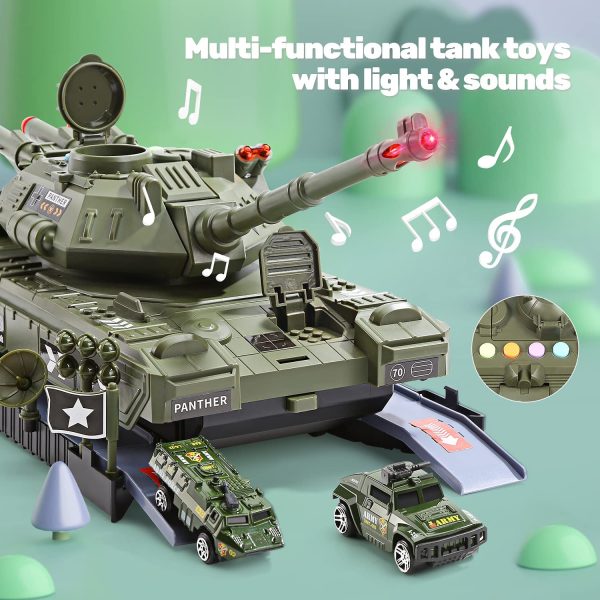 CUTE STONE Military Vehicles Sets, Battle Tank Toy with Realistic Light and Sound, Rotating Turret, 4 Pack Mini Alloy Die-cast Army Cars, Soldier Army Men, Great Military Toys Gift for Kids Boys - Image 5