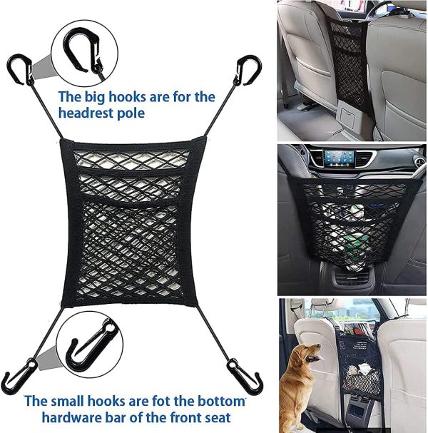 WENOVL 3-Layer Car Mesh Organizer, Seat Back Net Bag, Barrier of Backseat Pet Kids, Cargo Tissue Purse Holder, Driver Storage Netting Pouch - Image 4