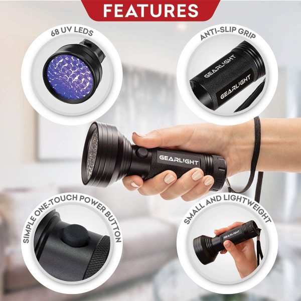 UV Black Light Flashlight XR68 - Powerful 68 LED Blacklight Flashlights for Pet Urine Detection, Scorpion, Bed Bug, Resin Curing, Dog Stain, and Carpet Odor Eliminator Remover