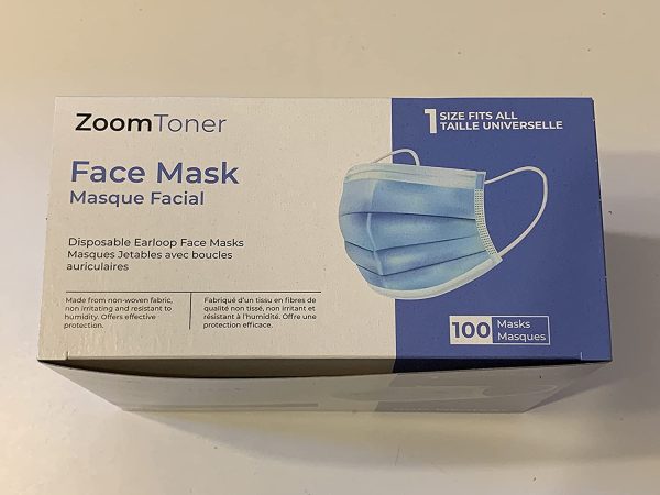 ZoomToner? Ships from Canada - 100 Pack Disposable Face Masks Masques Safety, 3-Ply Ear Loop - Image 8