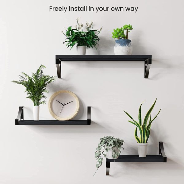 AMADA HOMEFURNISHING Floating Shelves Wall Mounted Set of 3, Rustic Wood Wall Shelves for Bedroom/Bathroom/Living Room/Kitchen/Laundry Room, Storage & Decoration, Black - Image 3