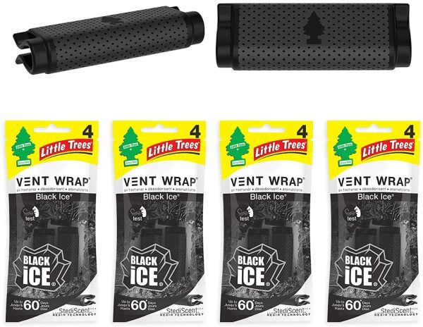 LITTLE TREES Car Air Freshener | Vent Wrap Provides Long-Lasting Scent, Slip on Vent Blade | Black Ice, 4 Packs (4 Count) - Image 2