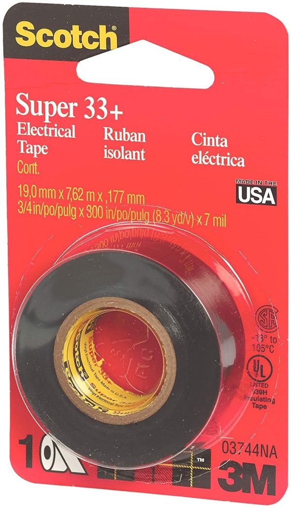 Scotch Super 33+ Electrical Tape, Vinyl-Plastic, 3/4 in x 300 in (3744)