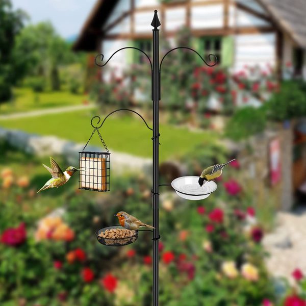 Zelaby Bird Feeder Pole 75 Inches Bird Feeding Station Including Multiple Hooks Bird Bath Mesh Tray and Suet Basket with 5-Prong Base for Outside Garden Yard - Image 5