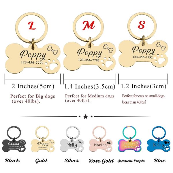 HiPeep Dog Tag Personalized Engraving Pet ID Tags Stainless Steel Custom Name Tag for Dog/Cat Bone Shape with Hollowed Paw and Customizable Text on Front & Backside - Image 4