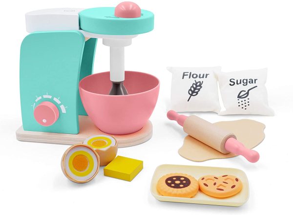 Wooden-Kitchen-Accessories-Toy-Mixer Bake Cookie Set(14 pcs)- Interactive Early Learning Toy, Exclusive Egg, Rolling Pin and Cookie Set - Fun and Colorful for Girls and Boys - Image 7