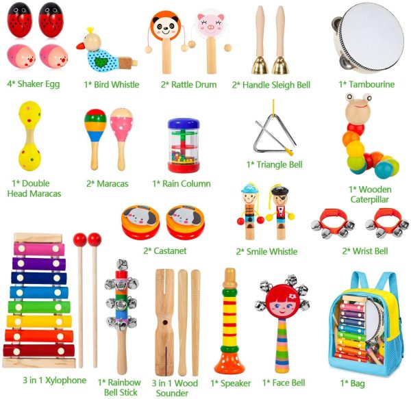 Toddler Musical Instruments, 32PCS 19 Types Wooden Percussion Instruments Toys for Baby Kids - Image 5