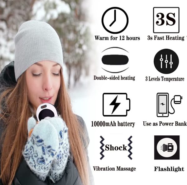 Hoiidel Hand Warmers with 3s Quick Heating, Rechargeable 10000mAh Power Bank Battery Charger with Vibration Massage,Flashlight, 12hrs Long Lasting Heat, Safe Heat Therapy Pain Relief Winter Gift for Women Men - Image 7