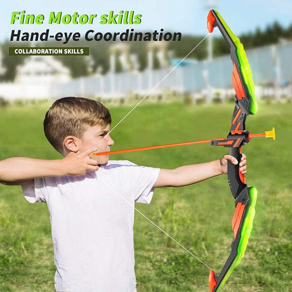 TMEI Bow and Arrow Set for Kids - Archery Toy Set - LED Light Up with 10 Suction Cup Arrows, Target & Quiver, Indoor and Outdoor Toys for Children Boys Girls(Green) - Image 4