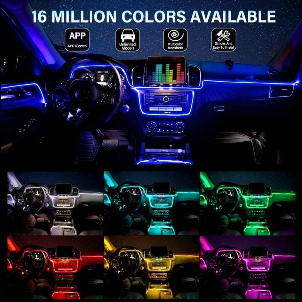 Car LED Interior Strip Light, 16 Million Colors 5 in 1 with 236 inches Fiber Optic, Multicolor RGB Sound Active automobile atmosphere Ambient Lighting Kit - Wireless Bluetooth APP Control - Image 6