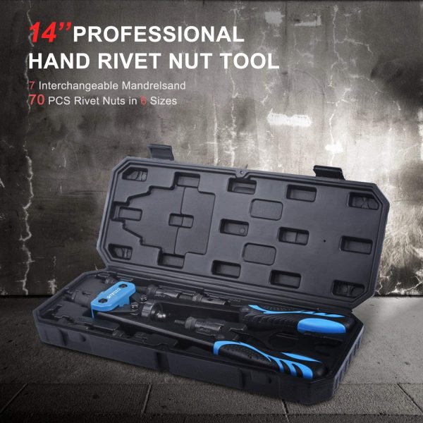 14'' Rivet Nut Tool with 70PCS Rivnuts, Professional Rivet Nut Setter Kit, Hand Blind Riveter with 7PCS Metric & Inch Mandrels, Rugged Carrying Case M6 M8 M10 1/4-20, 5/16-18, 3/8-16 - Image 3