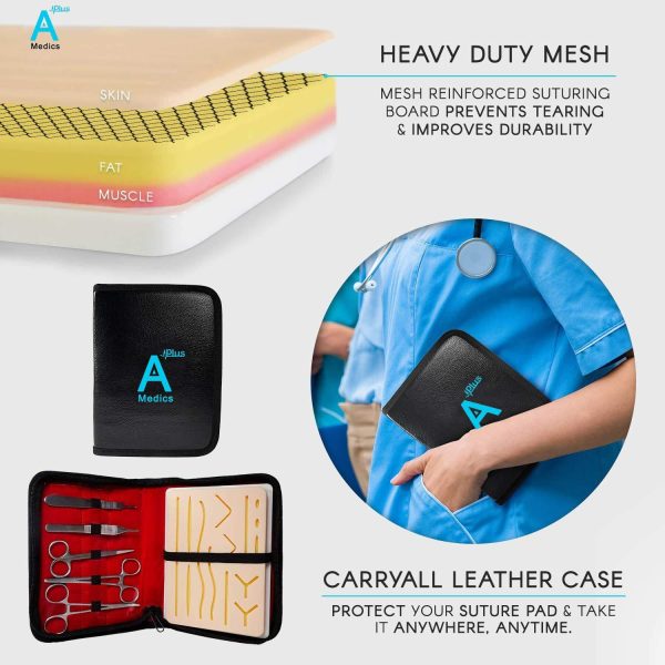 Complete Suture Practice Kit for Medical Students w/How-to Suture HD Video Course, Suture Training Manual & Carryall Case. All-in-One A Plus Medics kit incl. Suture Practice pad. (Education Use Only) - Image 2