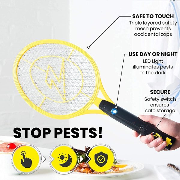 Zap It! Bug Zapper Rechargeable Fly Zapper Racket, Electric Fly Swatter, Mosquito Zapper, 4,000 Volt, USB Charging Cable, 2 Pack - Image 8