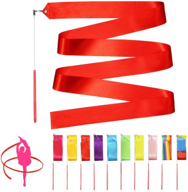 velty Place 10 Pieces Dance Ribbons Streamers - 6.6Ft Unisex Kids' Gymnastics Ribbon Wands - Perfect Rhythm Sticks for Talent Shows, Artistic Dancing, Baton Twirling (10 Colors) - Image 5