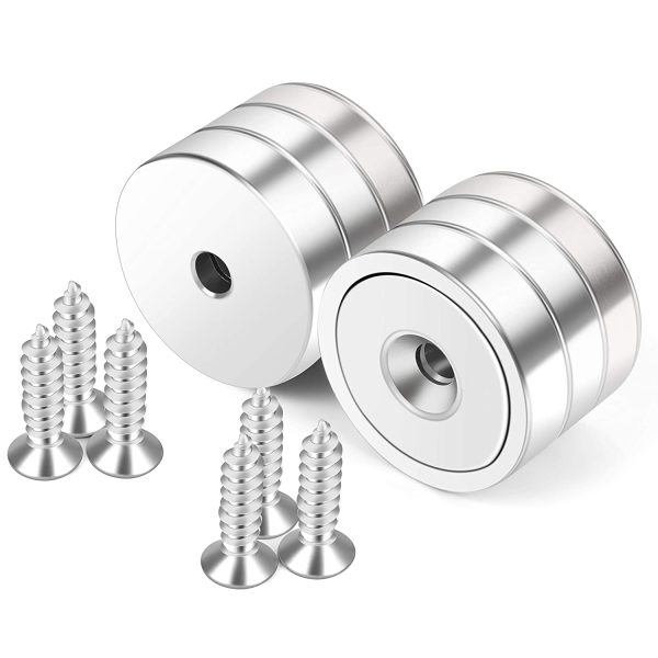 Neosmuk Cup Magnets,100 lbs Holding Power D32mm Super Strong Neodymium Rare Earth with Heavy Duty Countersunk Hole Magnet and Self Tapering Stainless Screw Ideal for Holding Tools,Utensil, (6) - Image 3