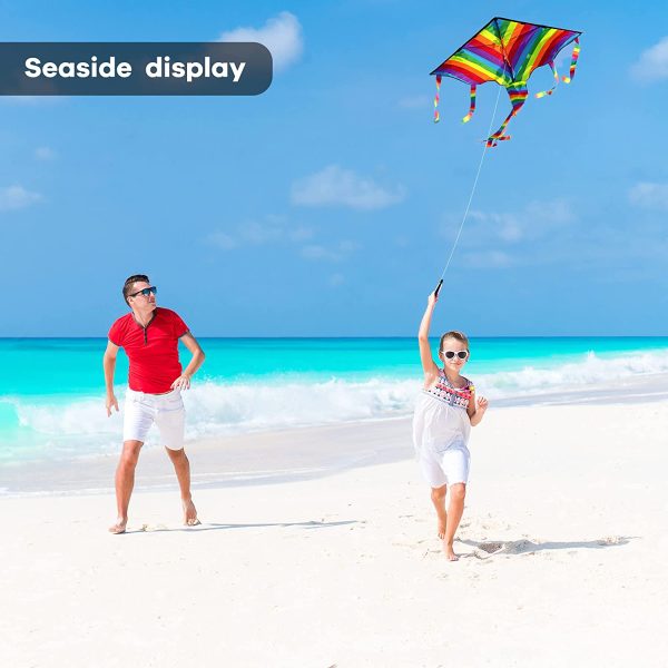 Kite for Kids Adults, 2 Pack Easy to Fly Rainbow Diamond Grid Cloth Strong Tear Resistance Kites with 328Ft Kite String Family Interactive Outdoor Activities Beach Games Toy