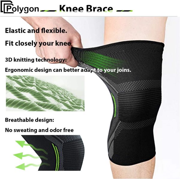 Knee Support Brace 2 Pack, Polygon Knee Compression Sleeve for Running, Arthritis, ACL, Meniscus Tear, Sports, Joint Pain Relief and Injury Recovery (Small) - Image 4