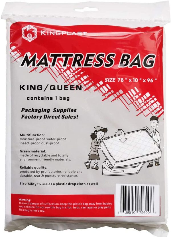 K KINGPLAST King/Queen Mattress Bag for Moving, 1.5Mil 78" x 96" Clear Plastic Disposal Mattress Storage Bag Cover for Waterproof, Dirt - Image 2