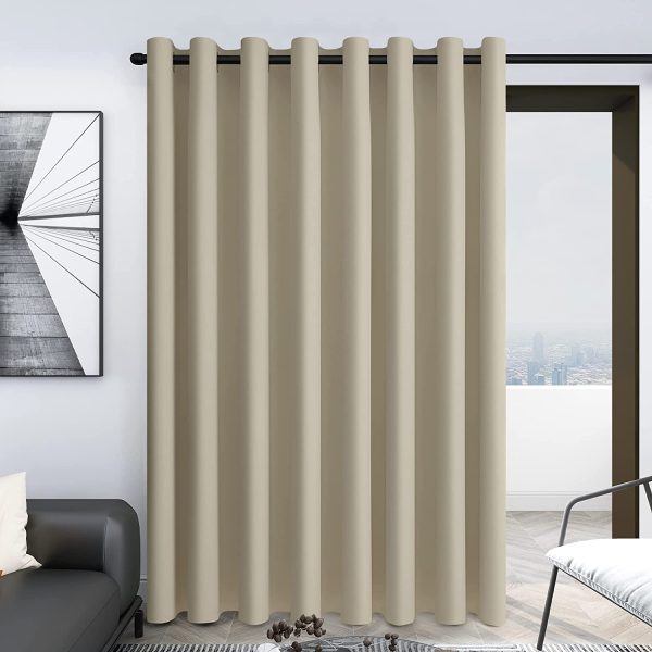 Deconovo Solid Grommet Blackout Curtains 1 Panel Wide Width Curtain Window Coverings Thermal Insulated Light Blocking Curtains for Patio Door 100W x 108L Inch Beige - Image 3