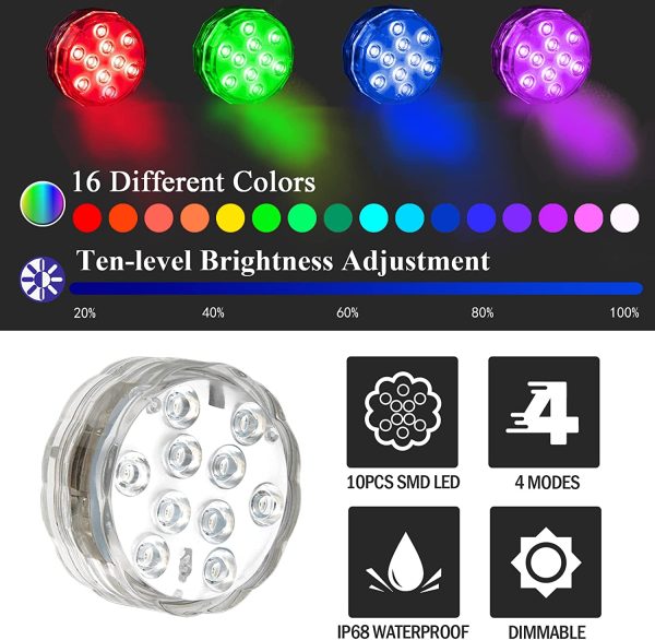 Creatrek Submersible LED Lights,Submersible Lights Remote Controlled RGB Changing Waterproof Lighting for Pond Pool Decoration 1Pack - Image 2