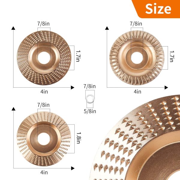 Pomsare Upgraded 3PCS Wood Carving Disc Set for 4" or 4 1/2" Angle Grinder with 5/8" Arbor, Grinding Wheel Shaping Disc for Wood Cutting, Grinder Cutting Wheel Attachments - Image 4