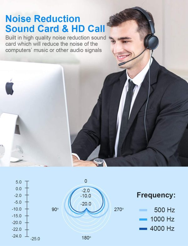 USB Headset  Computer Headset in-Line Call Controls Office Headset with Noise Cancelling Micphone Call Center Headset for Skype, Zoom, Laptop, Phone, PC, Tablet, Home with USB-C Adapter - Image 5